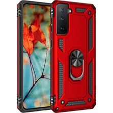 HappyCase Newface Samsung Galaxy S21 Plus Kılıf Sofya Yüzüklü Silikon Kapak - Kırmızı