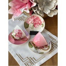 Sembol Smyrna Pembe Gold Çiçekli 6 Kişilik Porselen Kahve Fincan Takımı HARLEM-720