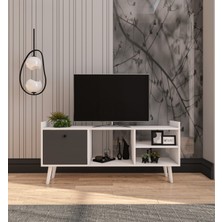Vertex Mobilya Leo Tv Ünitesi Beyaz-Antrasit Televizyon Konsolu 140 cm Ekonomik Modül Sehpa
