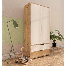Vertex Mobilya Flora 2 Kapaklı 2 Çekmeceli Gardırop Safir Meşe - Beyaz Elbise Dolabı