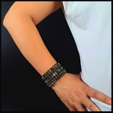 Seven Art Jewelry Doğal Taş Bileklik, Pirit, Hint Akiği, Yosunlu Akik, Rutil Kuvars Bileklik, Unisex Bileklik
