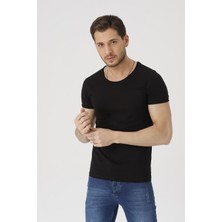 Gambocci Erkek Siyah Kısa Kollu Pis Yaka Slim Fit T-Shirt