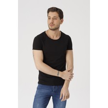 Gambocci Erkek Siyah Kısa Kollu Pis Yaka Slim Fit T-Shirt