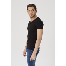 Gambocci Erkek Siyah Kısa Kollu Pis Yaka Slim Fit T-Shirt