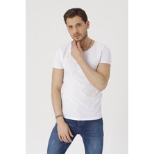 Gambocci Erkek Beyaz Kısa Kollu Pis Yaka Slim Fit T-Shirt