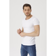 Gambocci Erkek Beyaz Kısa Kollu Pis Yaka Slim Fit T-Shirt