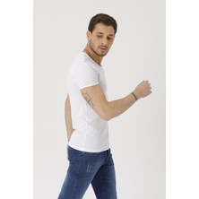 Gambocci Erkek Beyaz Kısa Kollu Pis Yaka Slim Fit T-Shirt