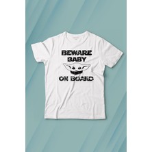 Kendim Seçtim Baby Yoda Star Wars Mandalorian Beware Baby On Board Baskılı Çocuk T-Shirt