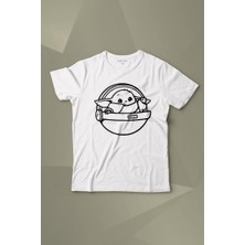 Kendim Seçtim Baby Yoda Star Wars Mandalorian Uzay Mekiği Baskılı Çocuk T-Shirt