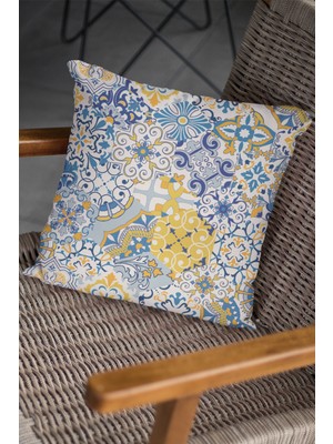 RugViva Premium Tay Tüyü Dokuma Kumaş Çift Taraflı Kırlent Yastık Kılıfı Çini Desenli 43X43 Cm KRL046