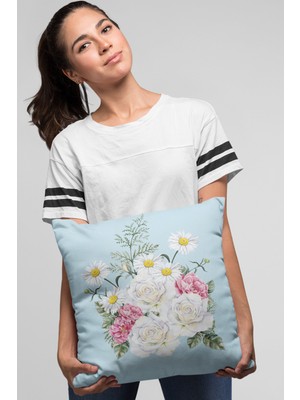 RugViva Çift Taraflı Kırlent Yastık Kılıfı Çiçekli Dokuma Premium Tay Tüyü Kumaş 43X43 Cm KRL131
