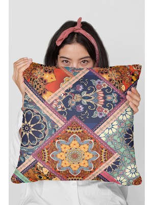 RugViva Dokuma Premium Tay Tüyü Kumaş Çift Taraflı Etnik Kırlent Yastık Kılıfı 43X43 Cm KRL077
