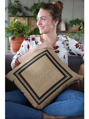 RugViva Hasır Görünümlü Dokuma Premium Tay Tüyü Kumaş Çift Taraflı Kırlent Yastık Kılıfı 43X43 Cm KRL190