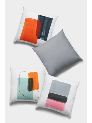 RugViva Çift Taraflı 4'lü Kırlent Kılıfı 43X43 Cm Gizli Fermuar Tay Tüyü Dokuma Premium Kumaş 4KR042