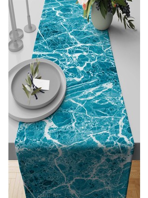 RugViva Runner Dokuma Leke Tutmaz Elit Tay Tüyü Kumaş Masa Örtüsü Mermer Dokulu 40X140 Cm RNR239