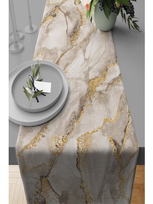RugViva Masa Örtüsü Mermer Runner Elit Tay Tüyü Dokuma Leke Tutmaz Kumaş 40X140 Cm RNR254