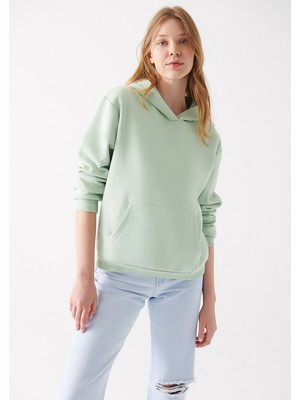 Mavi Kapüşonlu Yeşil Sweatshirt