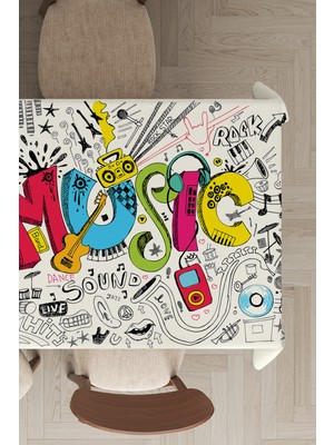 RugViva Leke Tutmayan Dokuma Elit Yıkanır Kumaş Pop Art Music Leke Tutmayan Masa Örtüsü MSO030