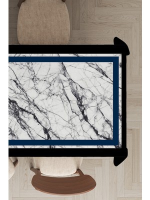 RugViva Leke Tutmayan Dokuma Elit Yıkanır Leke Tutmayan Kumaş Mermer Desen Çerçeveli Masa Örtüsü MSO245