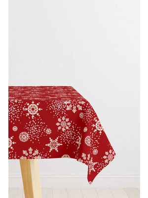 Cango Home Yılbaşı Kırmızı Kar Taneleri Dijital Baskılı Masa Örtüsü