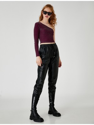 Koton Tek Omuz Tişört Crop Simli