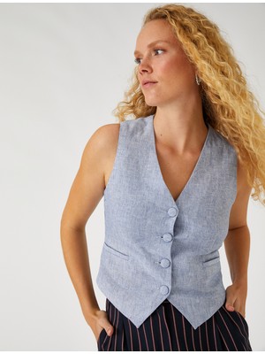 Koton Keten Karışımlı Cepken Yelek