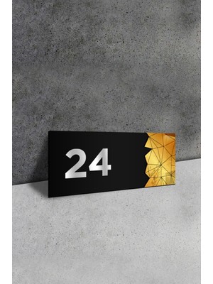 Ahwall Dekoratif Aynalı Kapı Numarası Pleksi No: 24, Gold