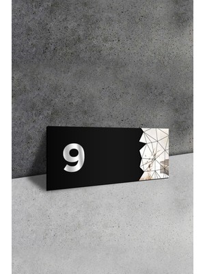 Ahwall Dekoratif Aynalı Kapı Numarası Pleksi No: 9, Gümüş