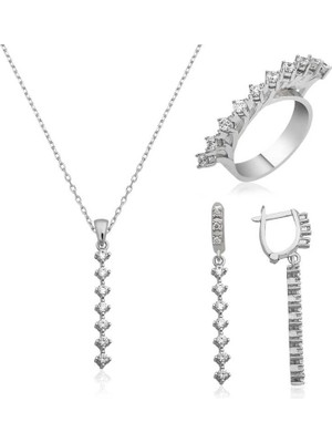 Gumush Gümüş Sıra Taşlı Bayan Set