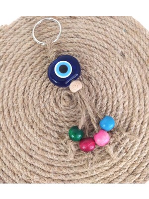 Hd Marketim Anahtarlık Kötü Göz Kovucu Nazar Kırılmaz Hasır Renkli Ahşap Boncuklu Nazarlık Çanta Süsü Hediye
