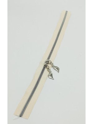 Angel Çanta Aksesuar Çift Başlı Krem Fermuar Gümüş Metal 40 cm
