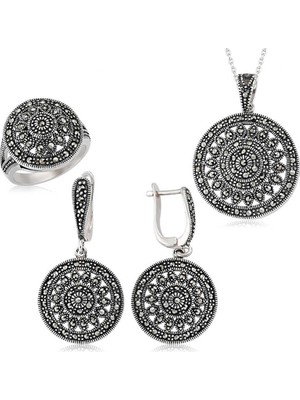 Gumush Gümüş Markazit Yuvarlak Bayan Set