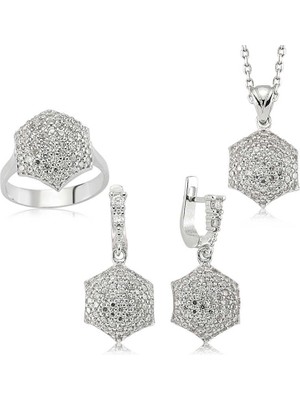 Gumush Gümüş Zirkon Taşlı Bayan Set