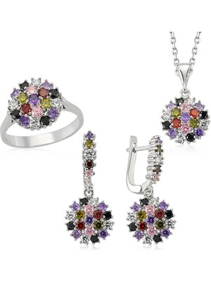 Gumush Gümüş Renkli Taşlı Bayan Set