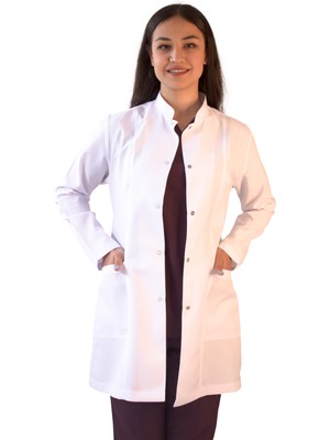Vayvaylı Hakim Yaka Orta Boy Beyaz Kadın Doktor Öğretmen Laboratuvar Önlüğü