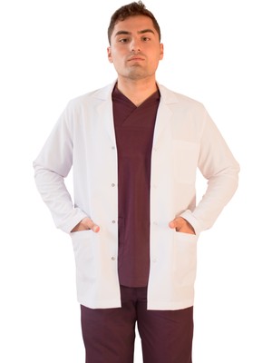 Vayvaylı Gömlek Yaka Ceket Boy Beyaz Erkek Doktor Öğretmen Laboratuvar Önlüğü