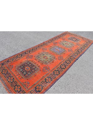 Kayra Export Kayra E x port Eskitme Halı, Türk Halısı, Halı, 133 x 349 cm Turuncu Halı, Organik Merdiven Halı,  7099