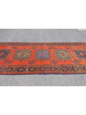 Kayra Export Kayra E x port Eskitme Halı, Türk Halısı, Halı, 133 x 349 cm Turuncu Halı, Organik Merdiven Halı,  7099