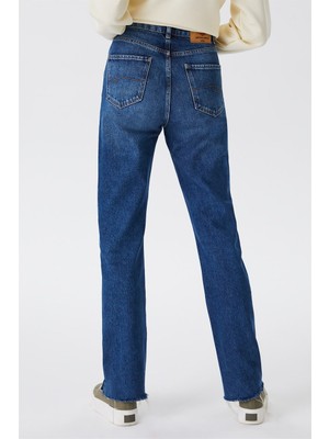 Lee Cooper Kelly Yüksek Bel Normal Kesim Düz Paça %100 Pamuk Mavi Kadın Jean Pantolon