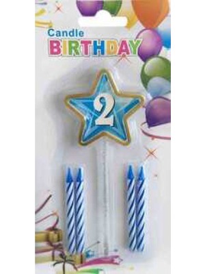 Hayaller Dükkanı Mum 2 Yaş Yıldızlı Mavi Pk:1-1