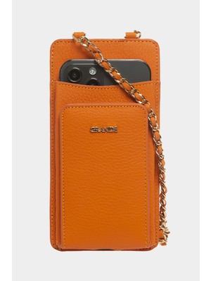 Grande 2783  Deri Cüzdan Özellikli Fermuarlı Kadın Telefon Çantası Flother Turuncu