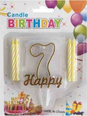 Hayaller Dükkanı Mum 7 Yaş Happy Yazılı Altın Pk:1-1