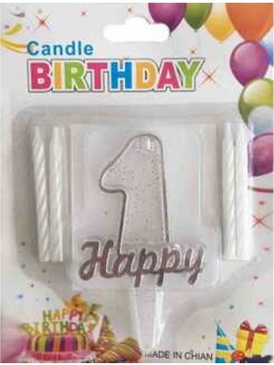 Hayaller Dükkanı Mum 1 Yaş Happy Yazılı Gümüş Pk:1-1