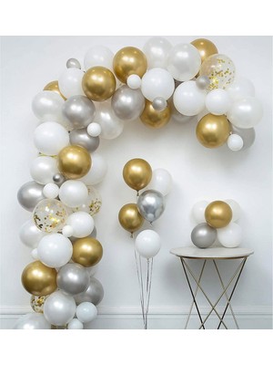 Hayaller Dükkanı Beyaz ve Altın Tonları Zincir Balon Seti 82 Adet