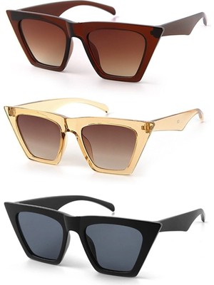 Kinary Kadın Güneş Gözlüğü 3'Lü Fırsat Ürünü UV 400 Filtreli Parlak Renkli Polikarbon Çerçeve