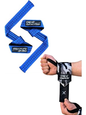 Dex Supports Lifting Straps  Pro + Wrist Wraps Kamuflaj  2'li Set
