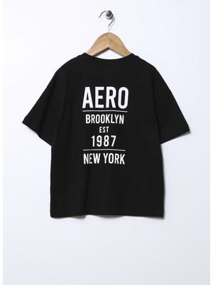 Aeropostale Baskılı Siyah Erkek Çocuk T-Shirt 22WAB42