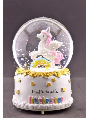 Home Dekor Hediye Sevgiliye Hediye Little Star Gökkuşağı Unicorn Kar Küresi Orta Boy Işıklı Müzikli 12CM