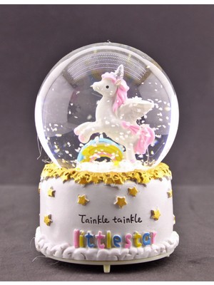 Home Dekor Hediye Sevgiliye Hediye Little Star Gökkuşağı Unicorn Kar Küresi Orta Boy Işıklı Müzikli 12CM