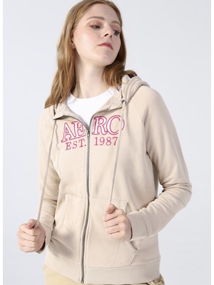 Aeropostale Kapüşon Yaka Baskılı Bej Kadın Sweatshirt K-3009